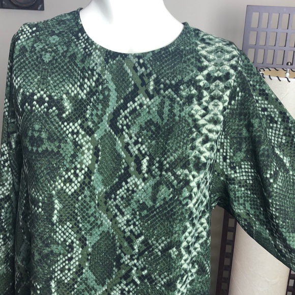 H&M Green Snakeskin Long Sleeve Shift Dress Size 2 - Picture 4 of 14